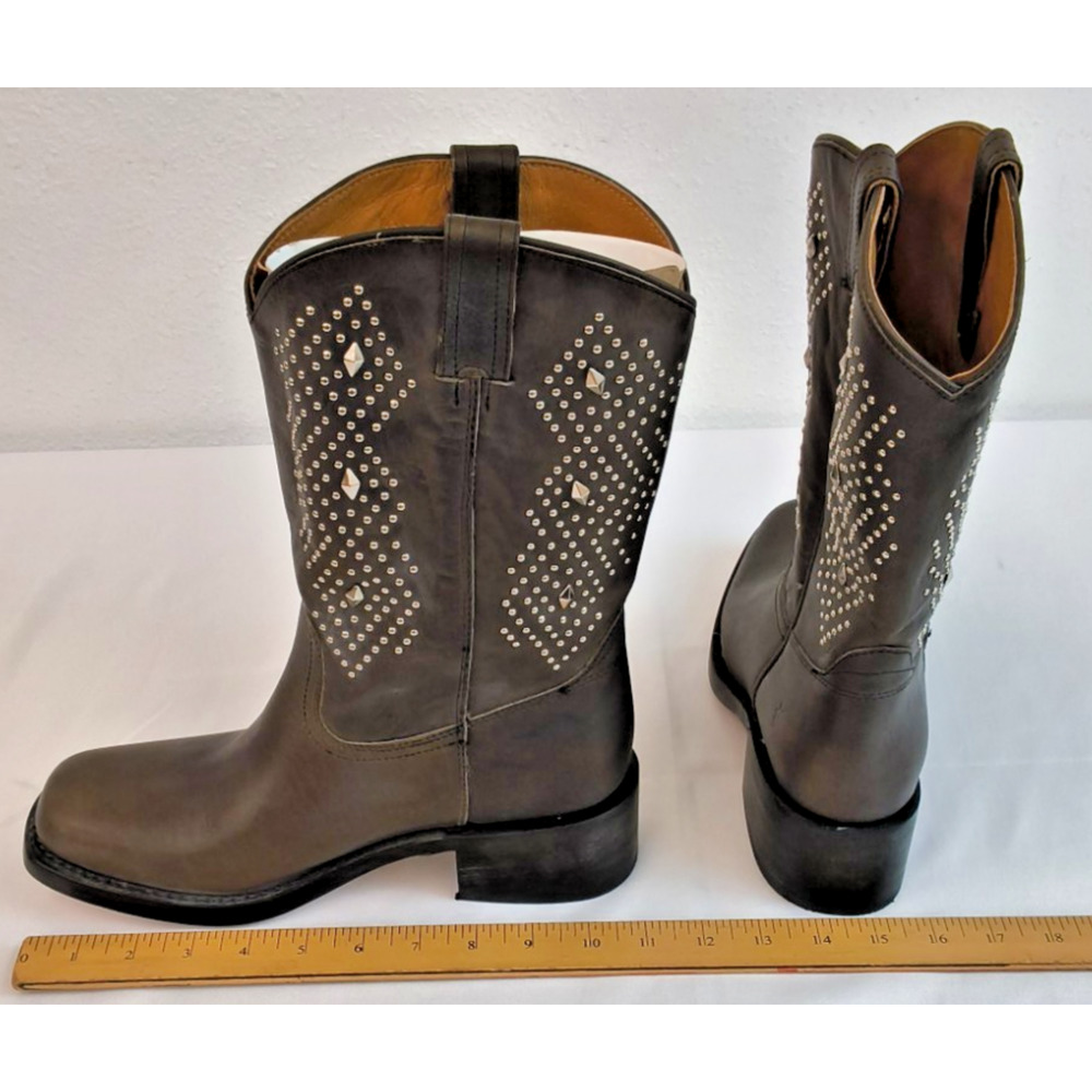Frye Campus Deco Stud Boots Womens 10B Brown Leather Silver Stud Light Use#W5591 - Picture 11 of 16